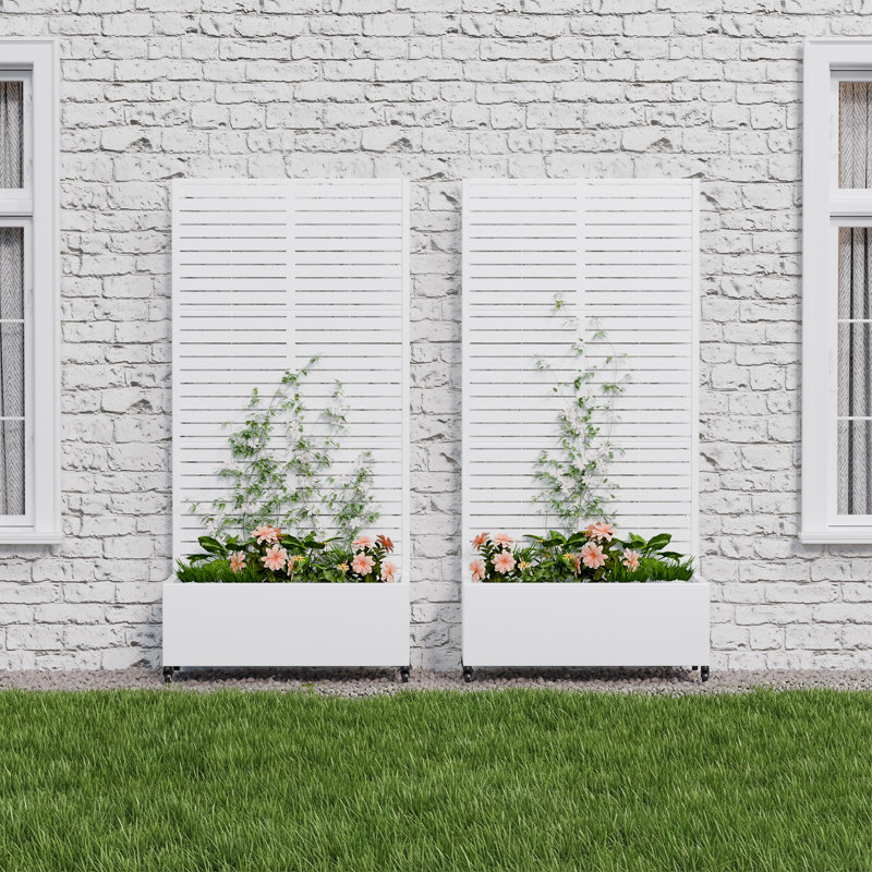 Outdoor Metal Freestanding Raised Garden Bed with Privacy Screen Metal Planter Box with Trellis for Climbing Plant Vegetable Vines
