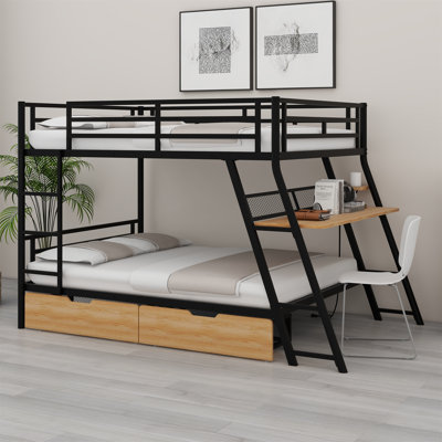 Zillah Metal Bunk Bed with Built-in Desk, Drawers and LED Light