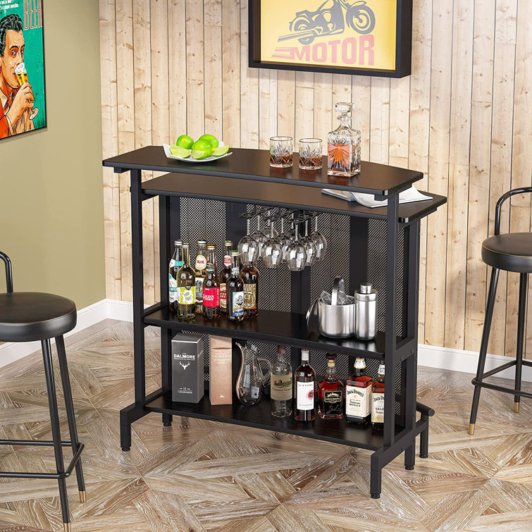 GDLF Home Bar Unit Mini Bar Liquor Bar Table with Storage and Footrest for  Home Kitchen Pub (Grey)