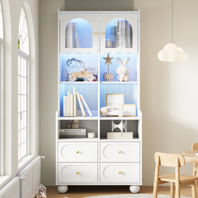 H180 cm Ribbed Glass Display Cabinet with LED Lighting