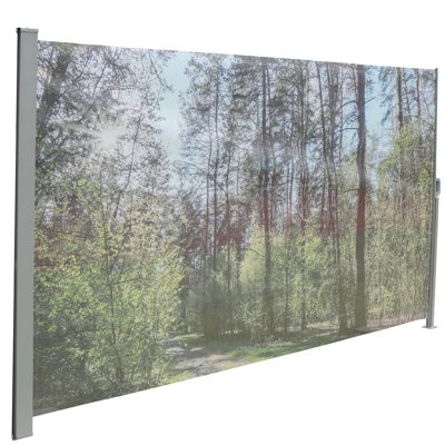 Gray Retractable Manual Side Awning Screen, 71"x138", Semi-transparent Mesh With Printing, Water , Create Private Outdoor Space Rectangular Upf50+ Made Of Galvanized Steel And 280g Mesh, Weather