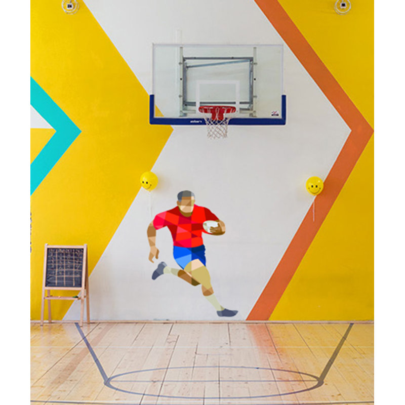 Décalcomanie murale ballon de rugby polygonale, H 8 po x l 14 po