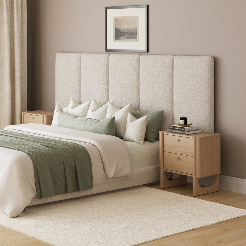 Boucle Upholstered Panel Headboard,  Oversized Queen