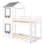 Lit simple au-dessus d'un lit superposé blanc avec garde-corps et structure solide - Structure en bois de pin pour fenêtre de toit-1399972922