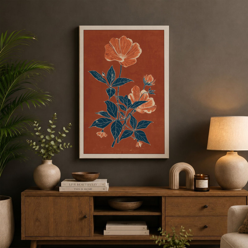 Peachy Bloom Study Botanical - Wrapped Canvas, 36x24 - 91.4 x 61.0 cm, Black Border