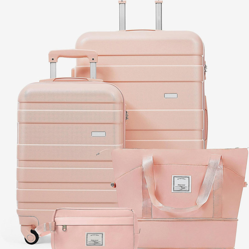 Ensemble de bagages 4 pièces - 20 po, valise à carreaux 28 po avec serrure TSA Sac de voyage Wet-Dry Wet-Dry