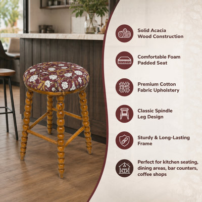 Spindle Upholstered Bar Stool with Solid Acacia Wood Frame, Combining Comfort and Durability for Modern Kitchens and Bars