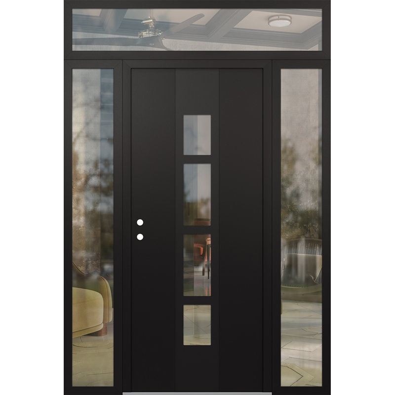 Diamant A10 droitier 64 po X 96 po Panneau en acier noir et verre transparent noir et noir avec 2 panneaux d'entrée latéraux et porte d'entrée avant en verre transparent