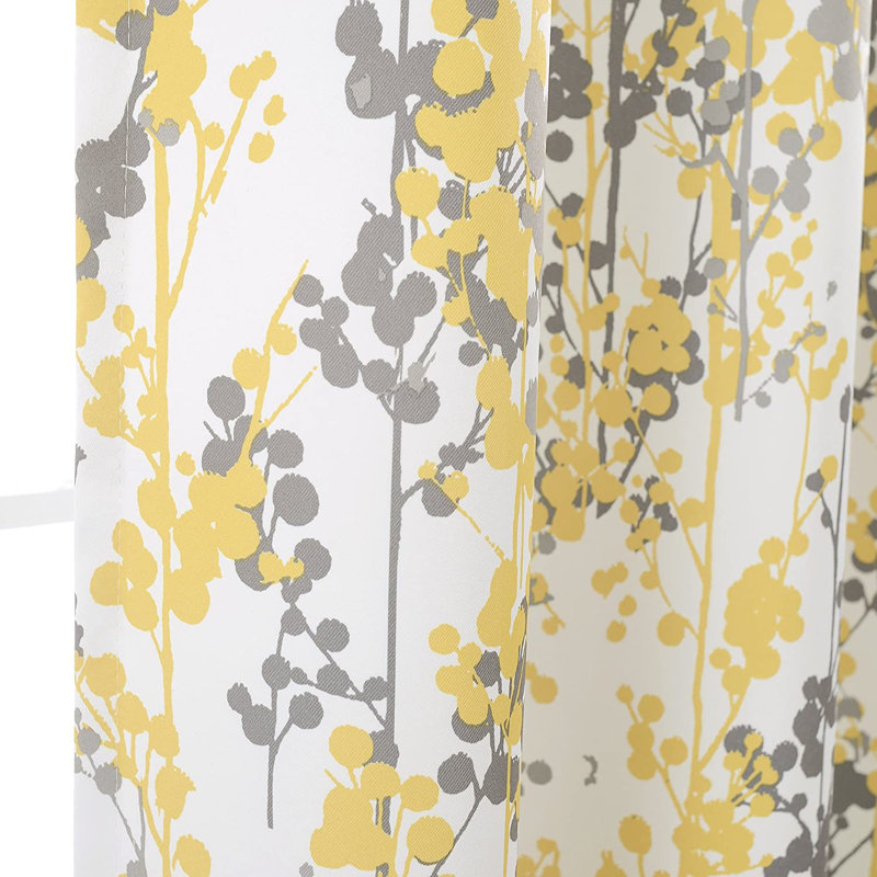 Adaleigh Floral Kitchen Window Curtains, Navy/Gray, 28" W x 36" L