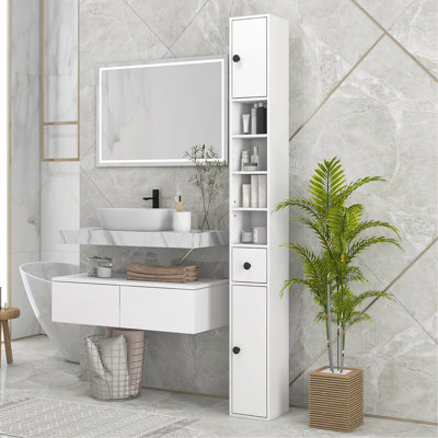 Armoire de rangement polyvalente pour salle de bain spacieuse et organisée.