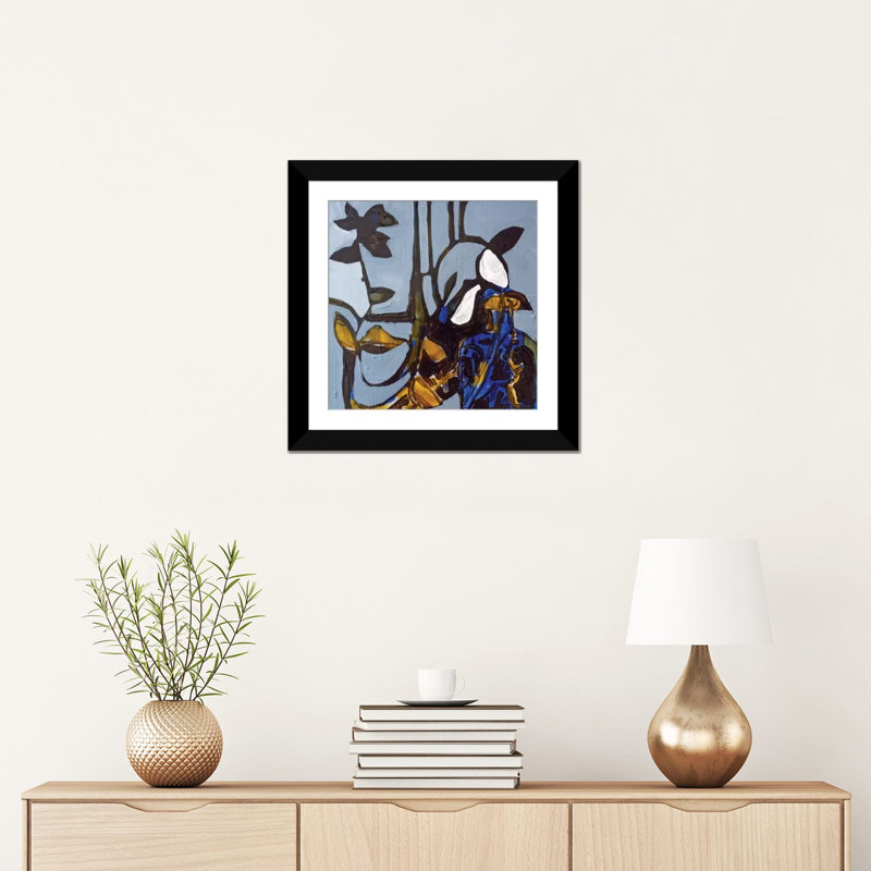 « blue i », impression sur toile, H 16 po x l 16 po x P 1 po, Papier d'art encadré noir, Blanc