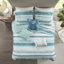 Ensemble de courtepointe 6 pièces Madison Park Marina Aqua à imprimé turquoise avec coussins décoratifs-692753400-741571138