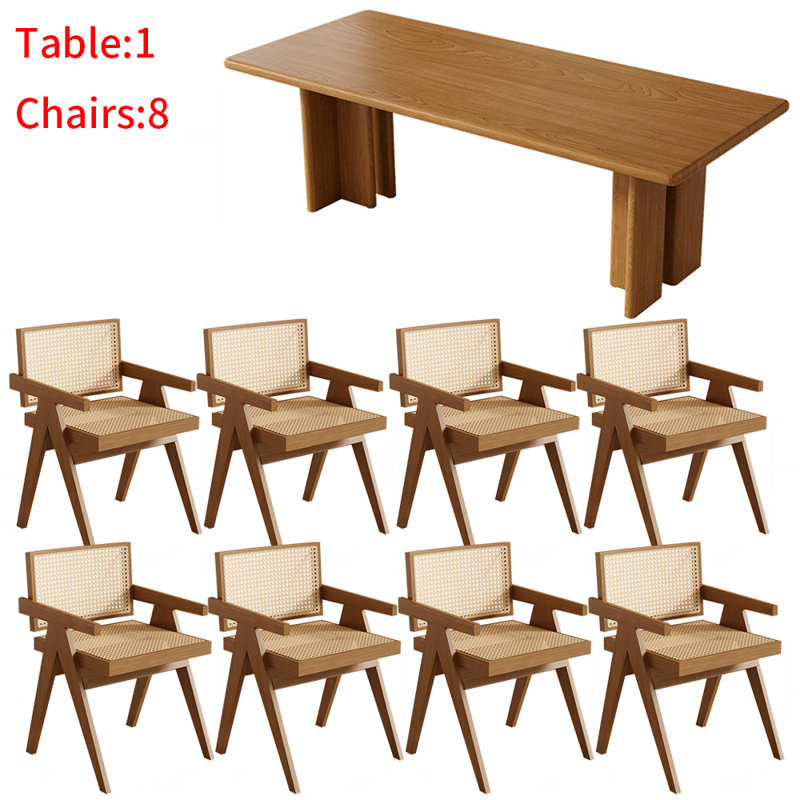 Japanese solid wood rectangular dining table set, 29.5"H x 70.8"L x 31.4"W