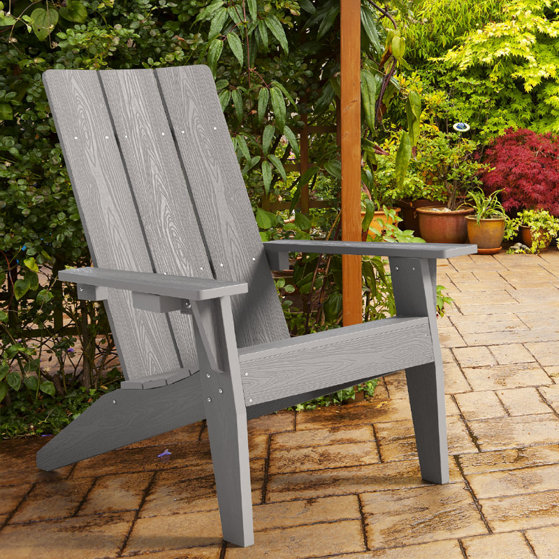 All Weather Outdoor Plastic Adirondack Chairs With Cup Holder Fire pit Chairs, Gray