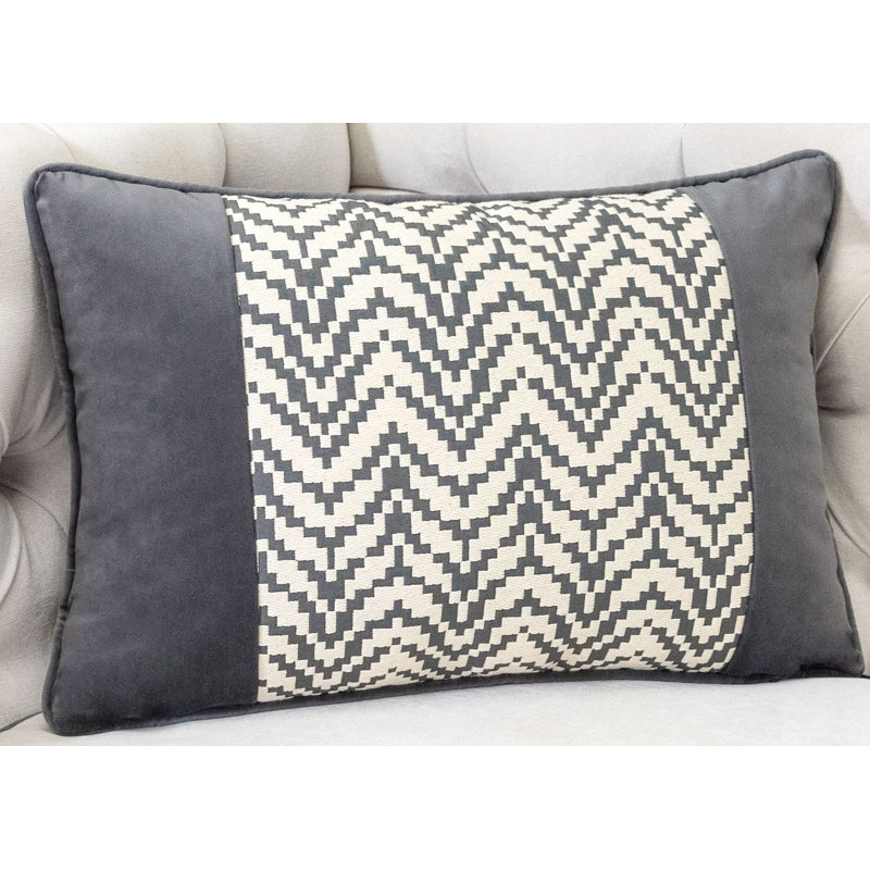 Deyanna Chevron Microsuede Outdoor Throw Pillow, Gray
