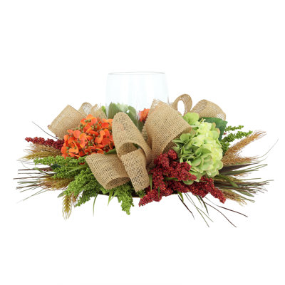 Harvest Hydrangea Fall Centerpiece with Candleholder