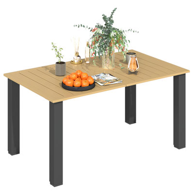 Outsunny Garden Dining Table 6 Person Parasol Hole 150 x 90 x 73 cm Brown