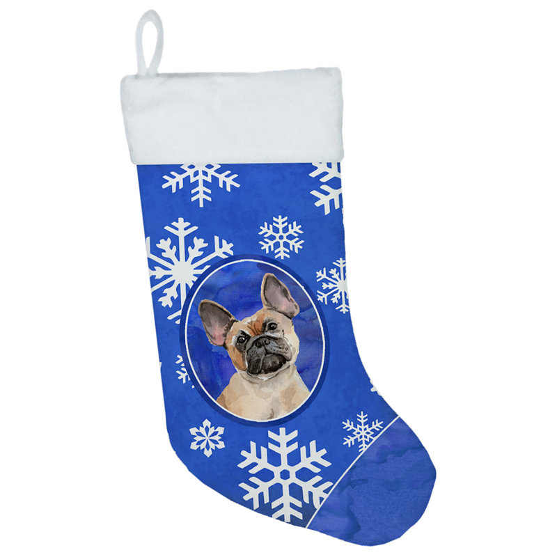 Chaussette de noël winter flocons de noël, Bouledogue français brun clair