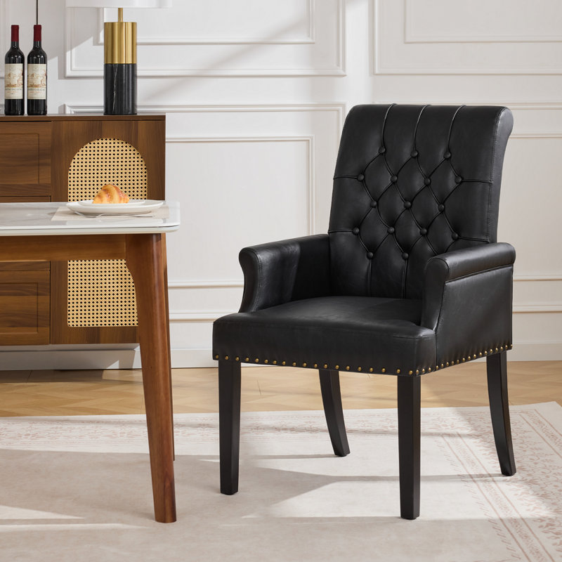 Fauteuil capitonné rembourré à dossier haut, similicuir, Similicuir noir