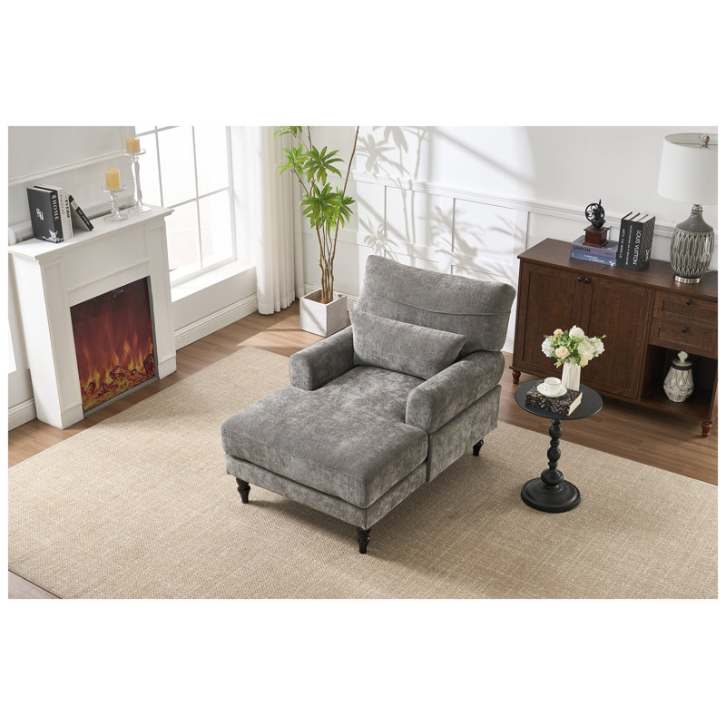 Chaise longue rembourrée moderne gris avec structure en bois