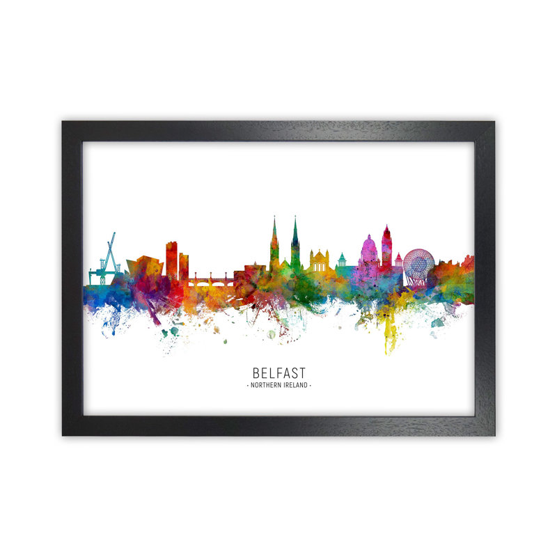 Belfast Northern Ireland Skyline by Michael Tompsett - Print, 25cm H x 34cm W x 3cm D, Black Framed