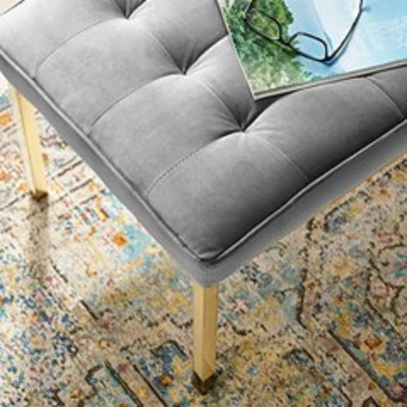 Banc en cuir capitonné Loft, Gris/argent, H 17,5 po x l 34 po x P 20 po