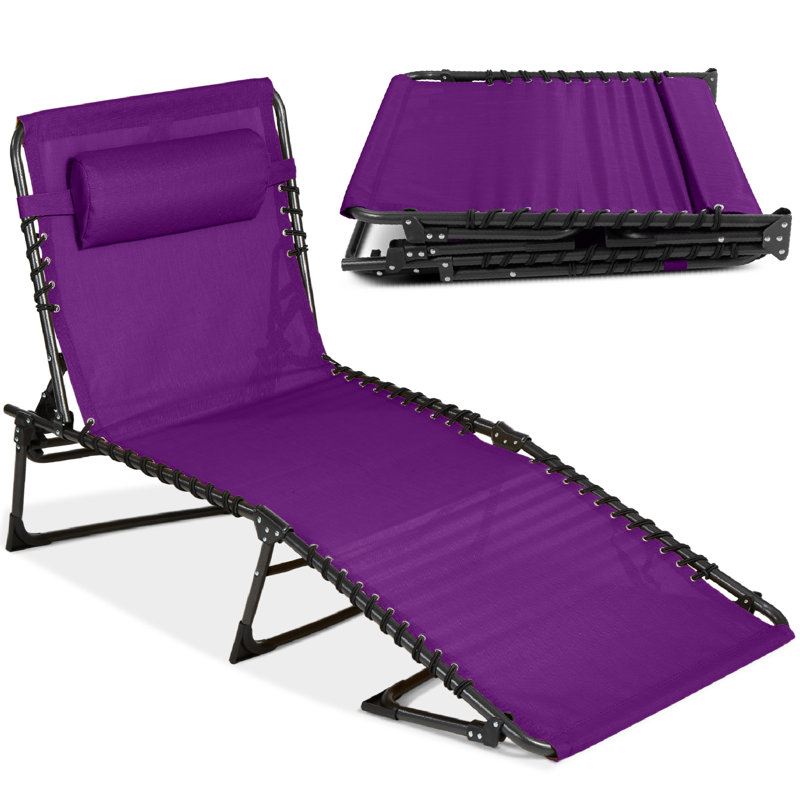 Patio Chaise Lounge Chair, Outdoor Portable Adjustable Pool Recliner W/ Pillow, Purple