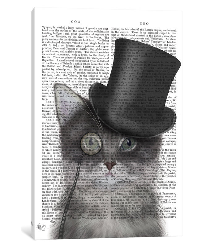 «Cat with Top Hat I», impression sur toile, H 18 po x l 12 po x P 1,5 po, Toile tendue, Pas de tapis
