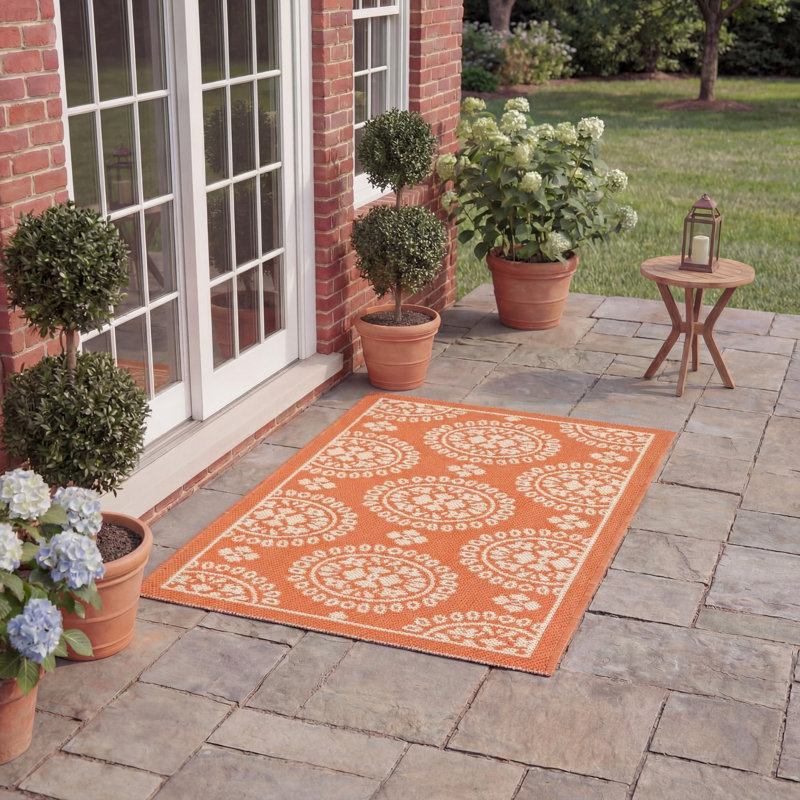Brecht Floral Terracotta Indoor / Outdoor Area Indoor/Outdoor Area Rug, Rectangle 2' x 3'7"