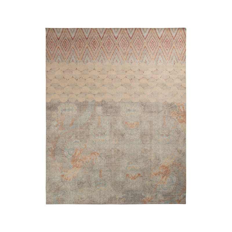 Distressed Homage Hand Knotted Wool Area Rug, Rectangle 8' x 10'