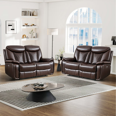 2-Piece Breatheable Faux Leather Power Reclining Living Room Set With Loveseat Sofa