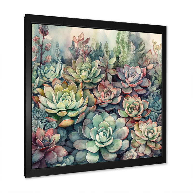 «Haidan Green Red Cactus Scenery I», reproduction sur toile, Cadre photo noir, H 16 po x l 16 po