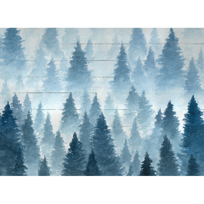 «Misty Pines - Blue Forest Landscape», art sur toile, H 36 po x l 48 po