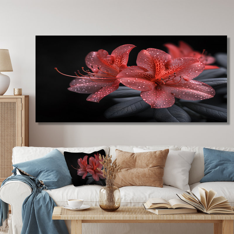 Rose, noir, rhododendron, fleur de minuit I - salon d'art mural rhododendron, Toile tendue, 30" H x 40" W