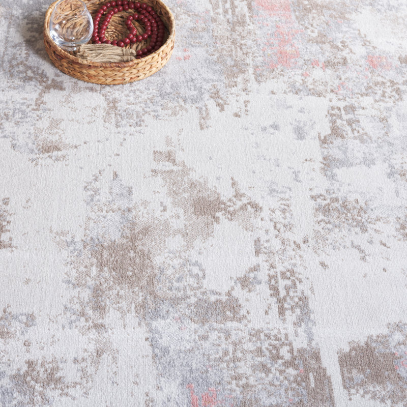 Tapis en polyester tissé à plat à la main à motif abstrait en ivoire / gris / rose Braidy, Rectangle de 11 pi x 15 pi