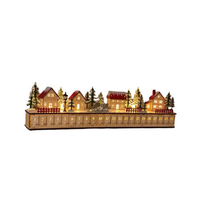 Advent Calendar Light-Up Wooden Christmas Village Advent Calendar With 24 Fillable Drawers