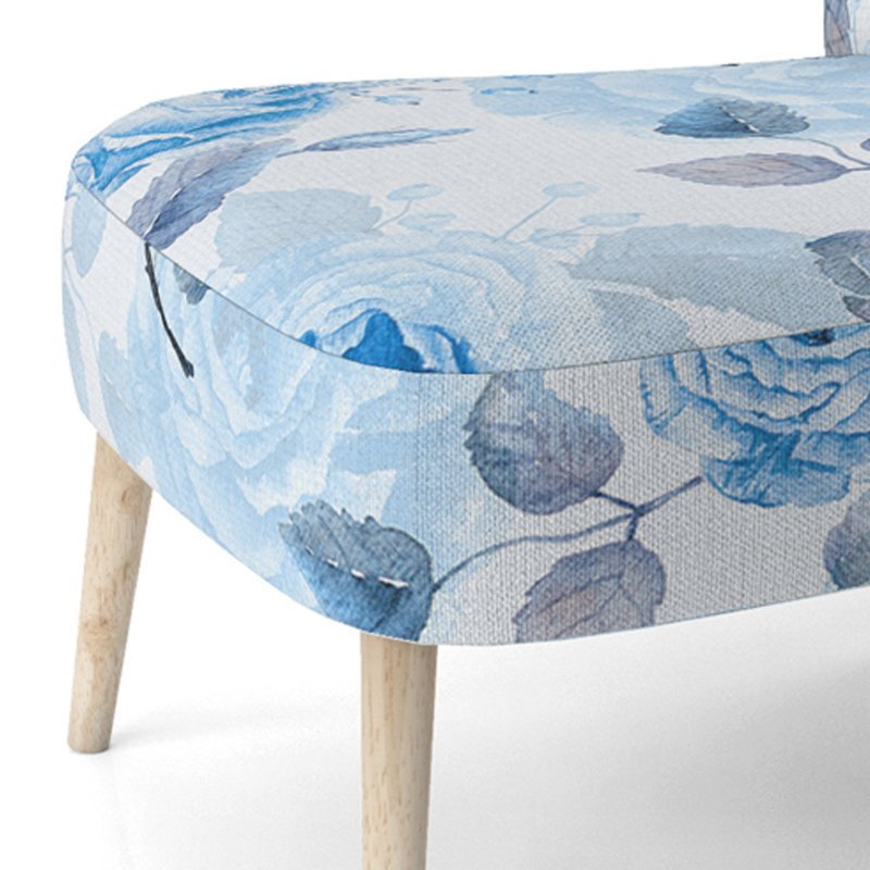 Accent Chair, Beige Floral Pattern Upholstered Decor - Beige Floral Pattern II, Light Blue Flower