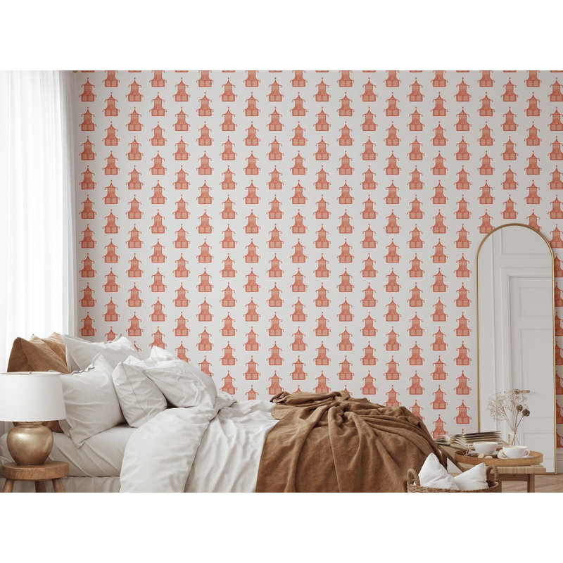 Pagoda 10' L x 24" W Peel and Stick Wallpaper Roll, Coral, Faux Grasscloth, Non-pasted