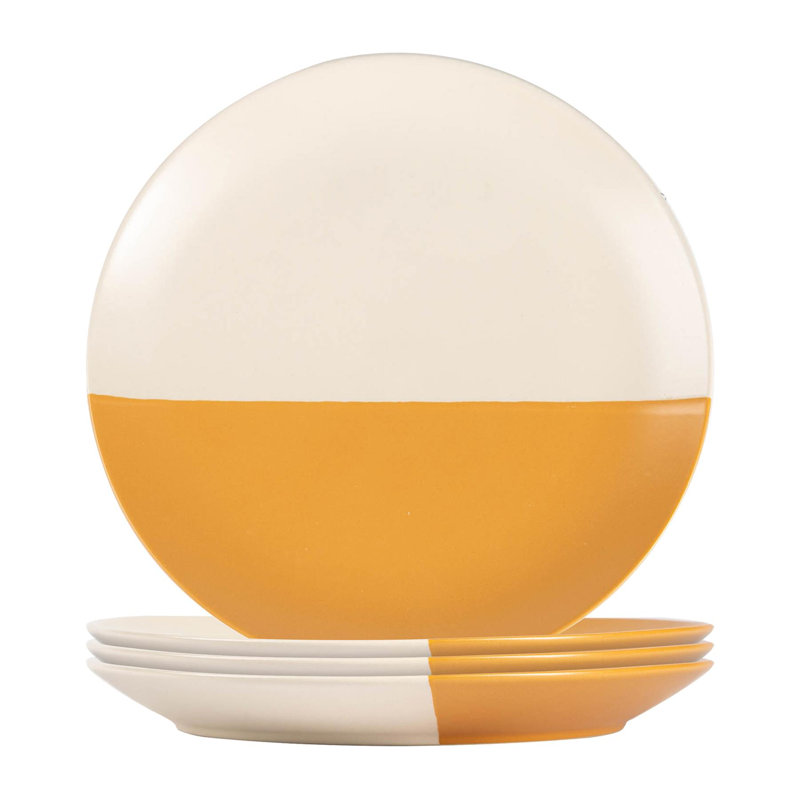 Nicola Spring - Dipped Flecked Stoneware Plates - 20.5cm, Mustard
