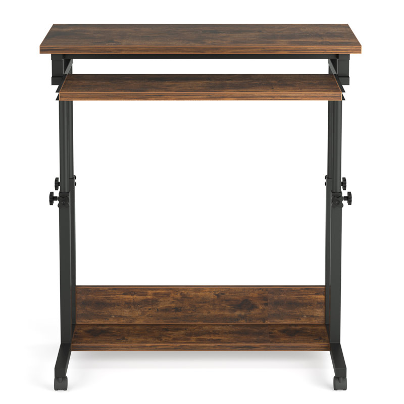 Deperte Adjustable Metal Base Standing Desk, Brown/Black