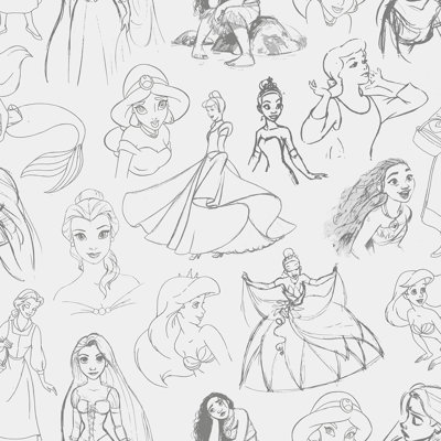 Papier peint à peler et coller Disney Princess Sketches