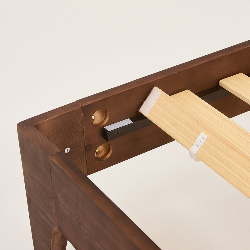 Modern Solid Pine Platform King Bed Frame, Walnut, King