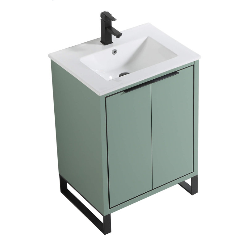 24'' Single Bathroom Vanity Set, Matte Black, Mint Green