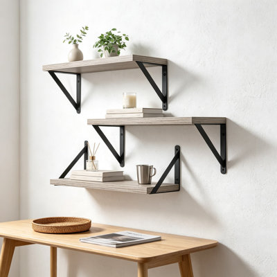 Ensemble de 3 tablettes flottantes profondes de 6 pouces pour le mur, ensemble de 3 tablettes murales en bois avec support en métal pour le salon, la cuisine, le bureau, la chambre à coucher et le rangement des décorations