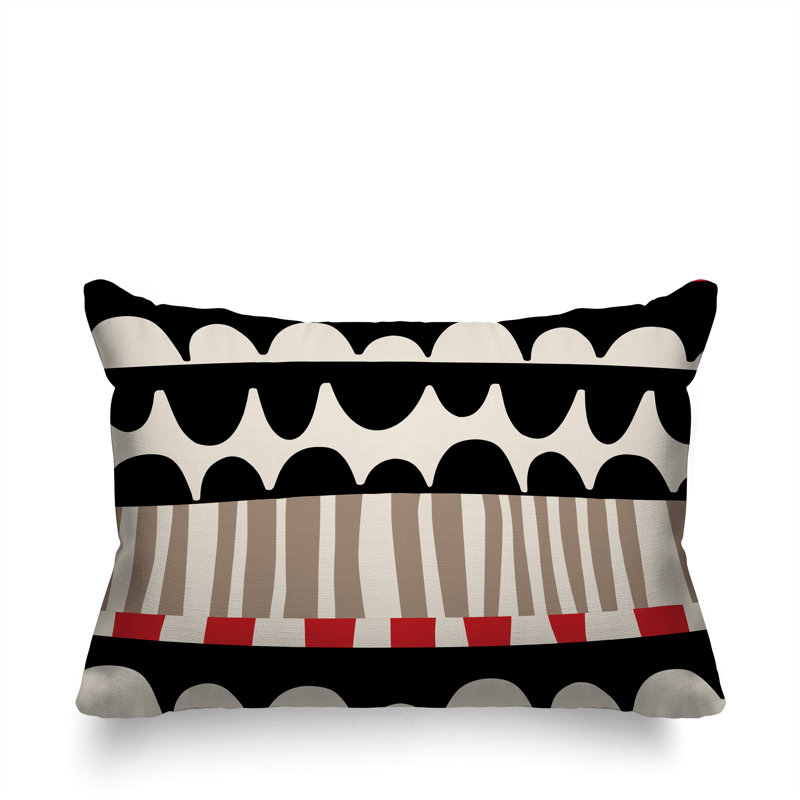 Coussin rectangulaire intérieur / extérieur Rami, Rouge / noir / blanc cassé, H 18 po x l 25 po