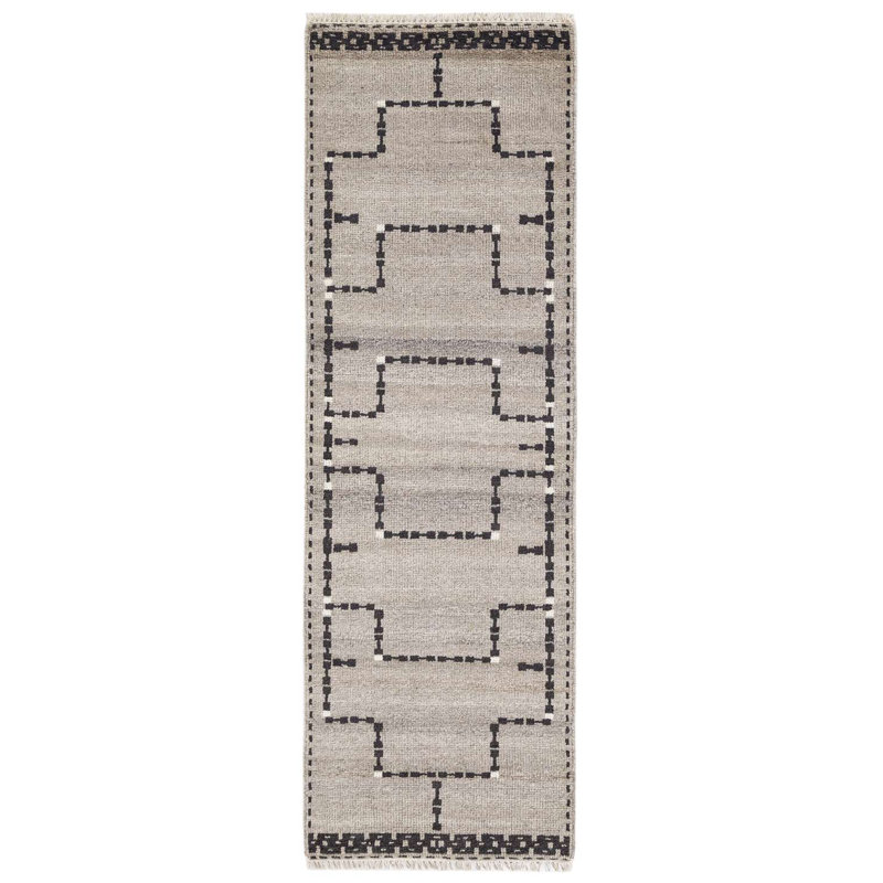Sana Rug: Decorator Hand Knotted Rug in Natural/Black, Runner 2'6" x 8'