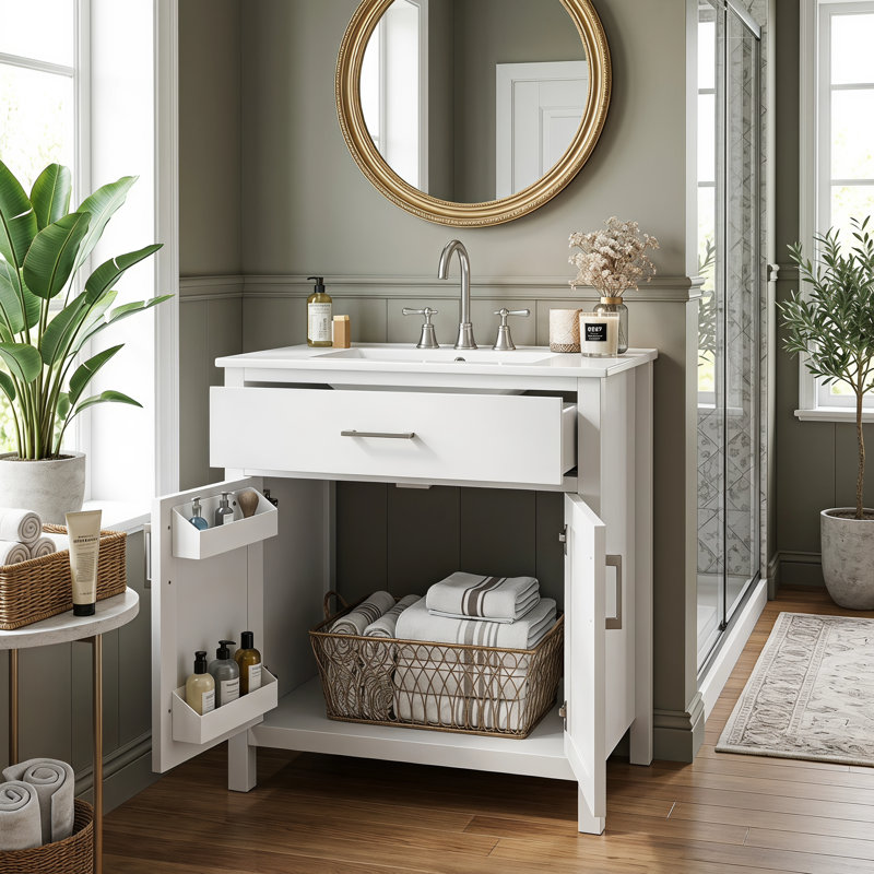 Meuble-lavabo de 30 pouces avec lavabo en céramique et beaucoup de rangement - le choix parfait pour les petites salles de bain