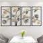 Ensemble de 4 pièces d'art mural en cuir et feuille de ginkgo, décor moderne peint à la main pour le vestibule et le salon