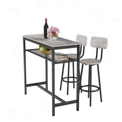 3 Pieces Bar Table Set With 2 Bar Stools