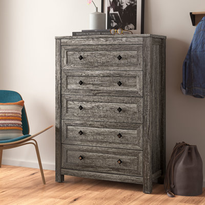 Commode 5 tiroirs Arlina Farmhouse, gris rustique